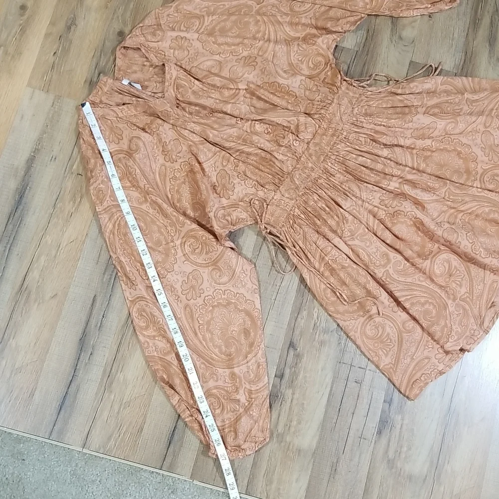 AMUSE SOCIETY Luciana Beach Vida Boho Coral Sand Paisley Peasant Mini Dress - Picture 9 of 15